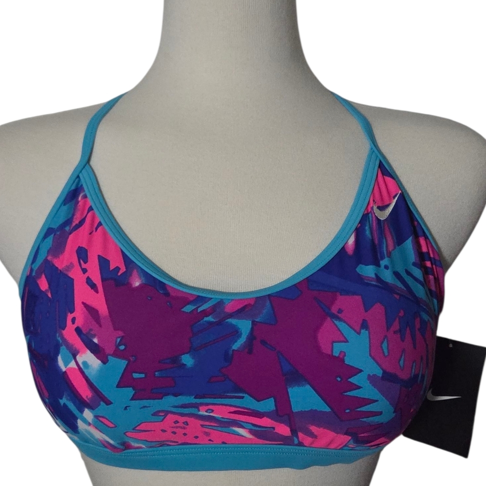 Nike Blue and Pink Sports Bra with Moisture-Wicking Fabric NTW